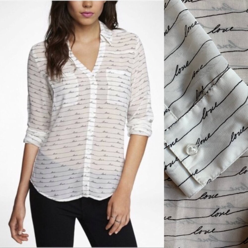 Express Portofino Sheer Love White Button Down Blouse